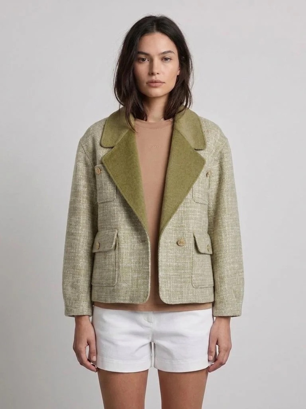 Sandro Two-Tone Olive Green Wool-Blend Jacket